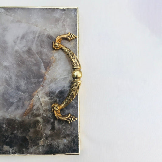 Smoky Quartz Agate Serving Tray With Brass Handles-1