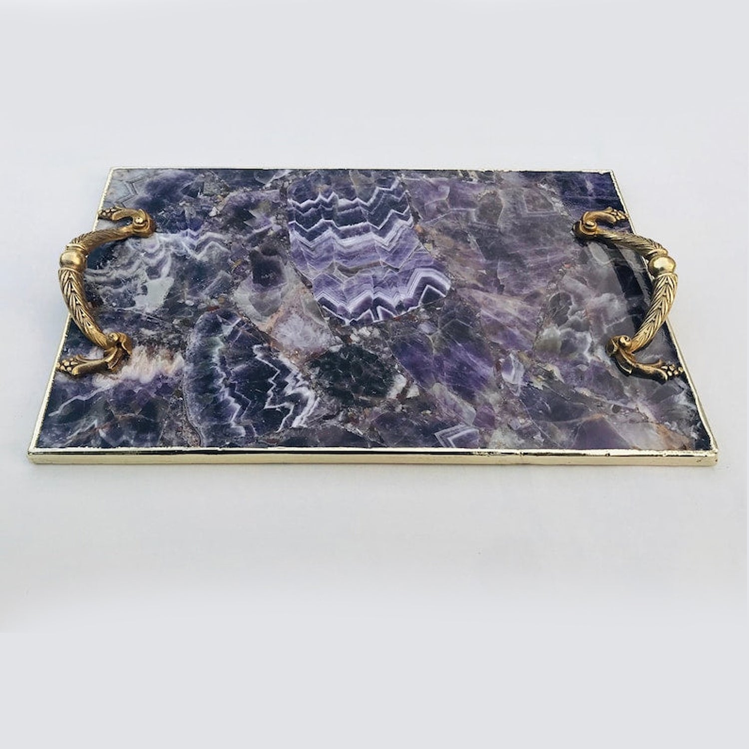 Amethyst Agate Serving Tray With Brass Handles-1