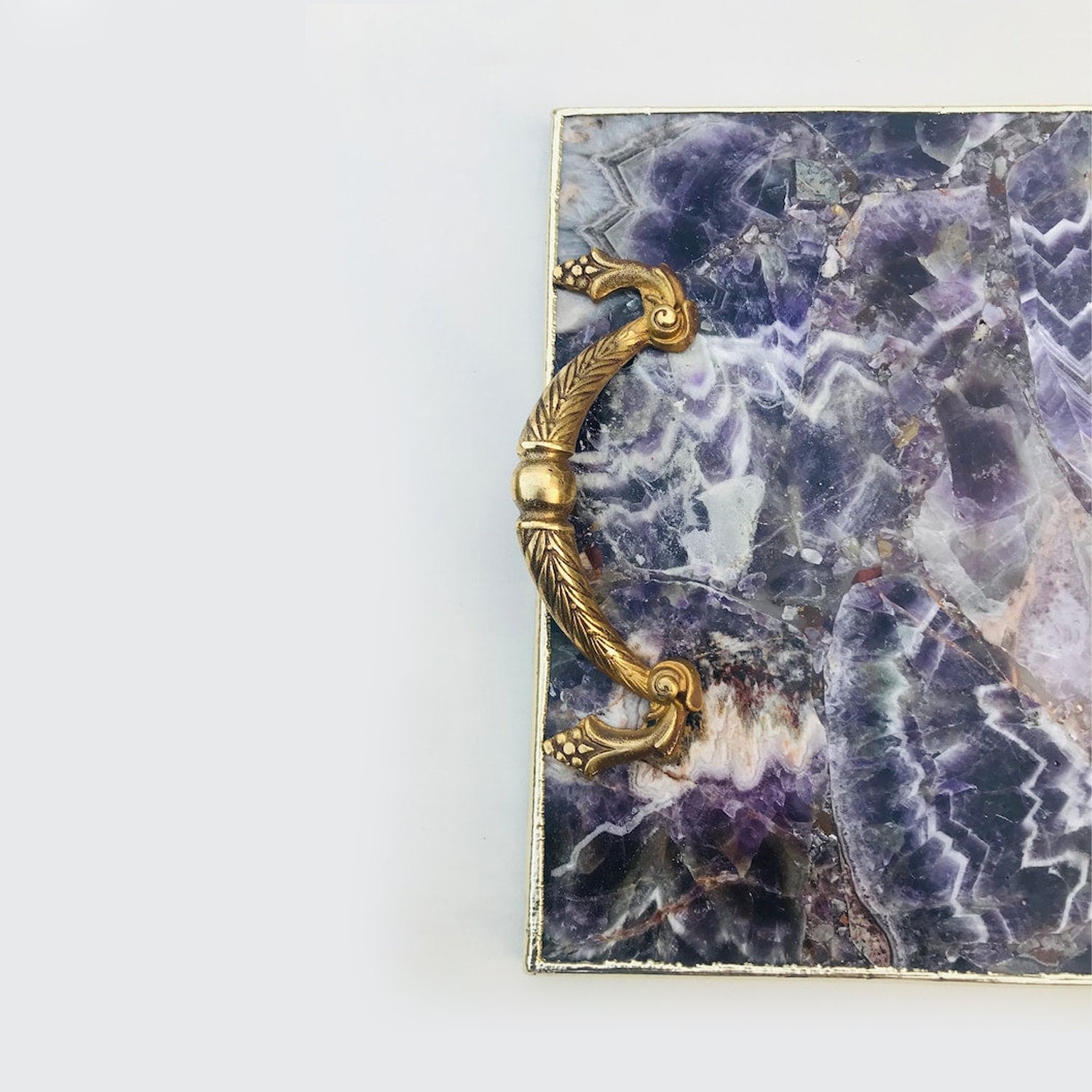 Amethyst Agate Serving Tray With Brass Handles-3