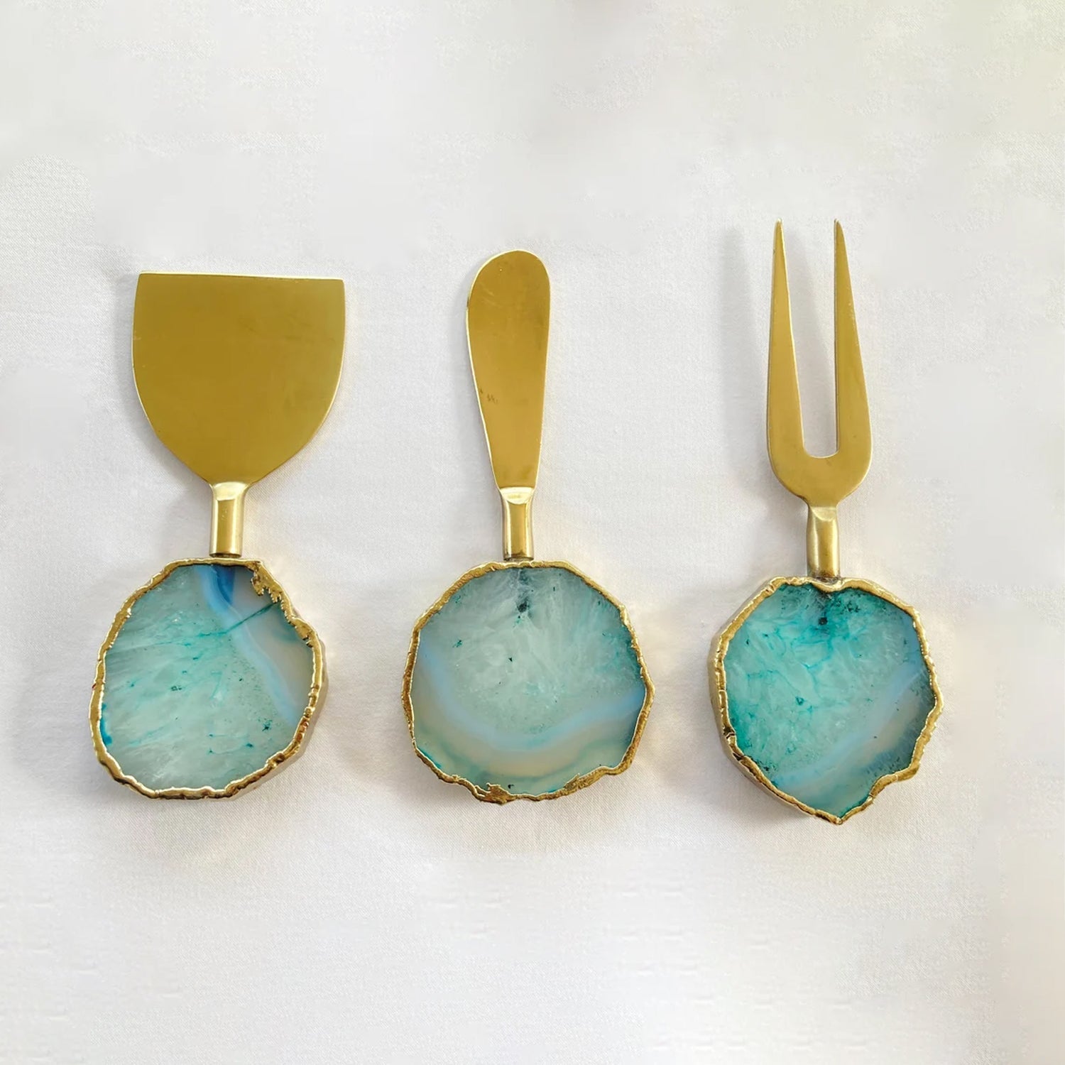Set of 3 Aqua Agate Cheese Knives/Spreaders-0