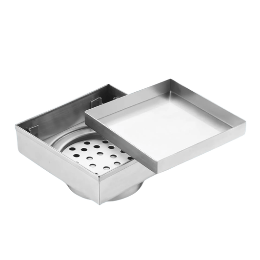 Fossa Marble 6"x6" Inch Square Floor Drain, 304 Grade Stainless Steel, for Bathroom Grating Square Floor Drain Jali, (Matte Finish)-0