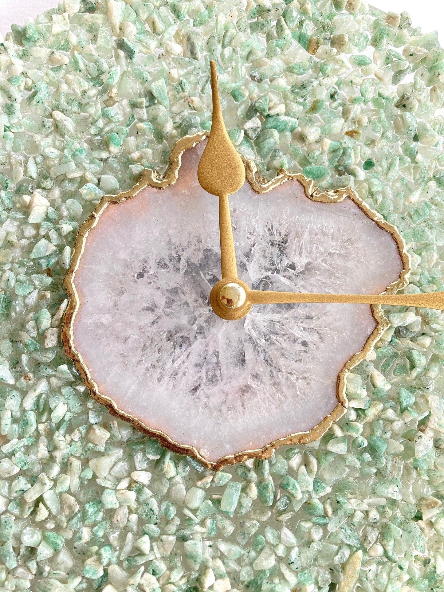 10" Diameter Large Light Green Crystal With White Agate Wall Clock-2